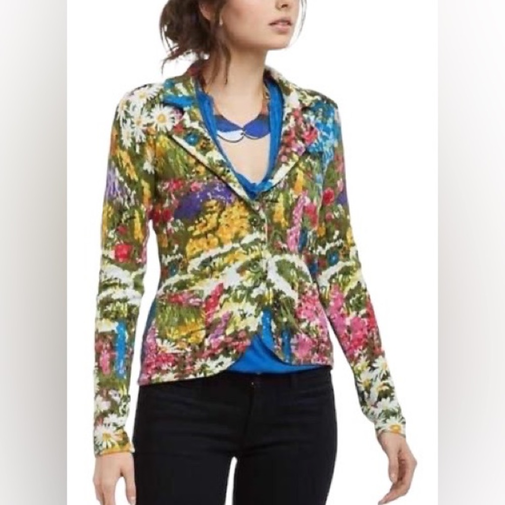 Anthro Monogram HWR Ajuda Field Floral Knit Blazer cardigan size S